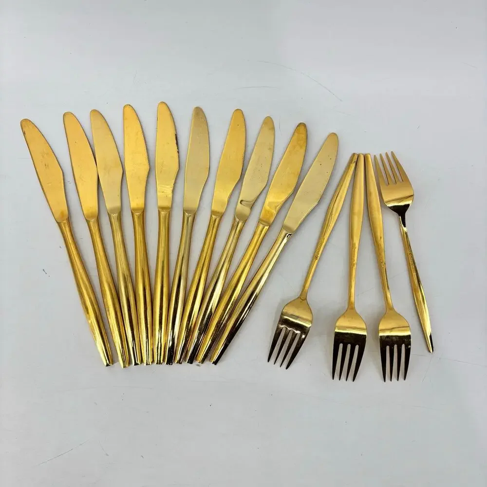 Golden Bouquet 14 Pcs Gold Tone Flatware Hollywood Regency Gold